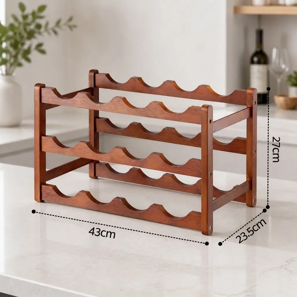 3-Tier Bamboo Wine Rack for Kitchen Dining Home Bar Walnut