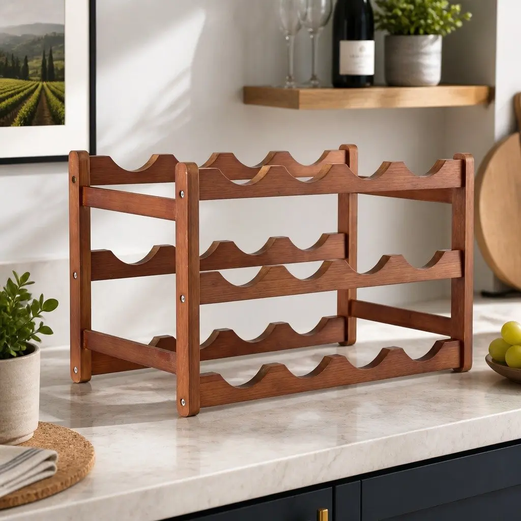 3-Tier Bamboo Wine Rack for Kitchen Dining Home Bar Walnut