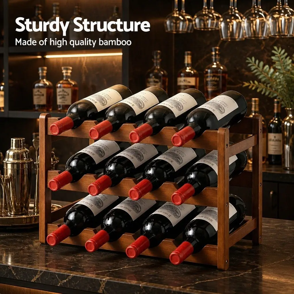 3-Tier Bamboo Wine Rack for Kitchen Dining Home Bar Walnut