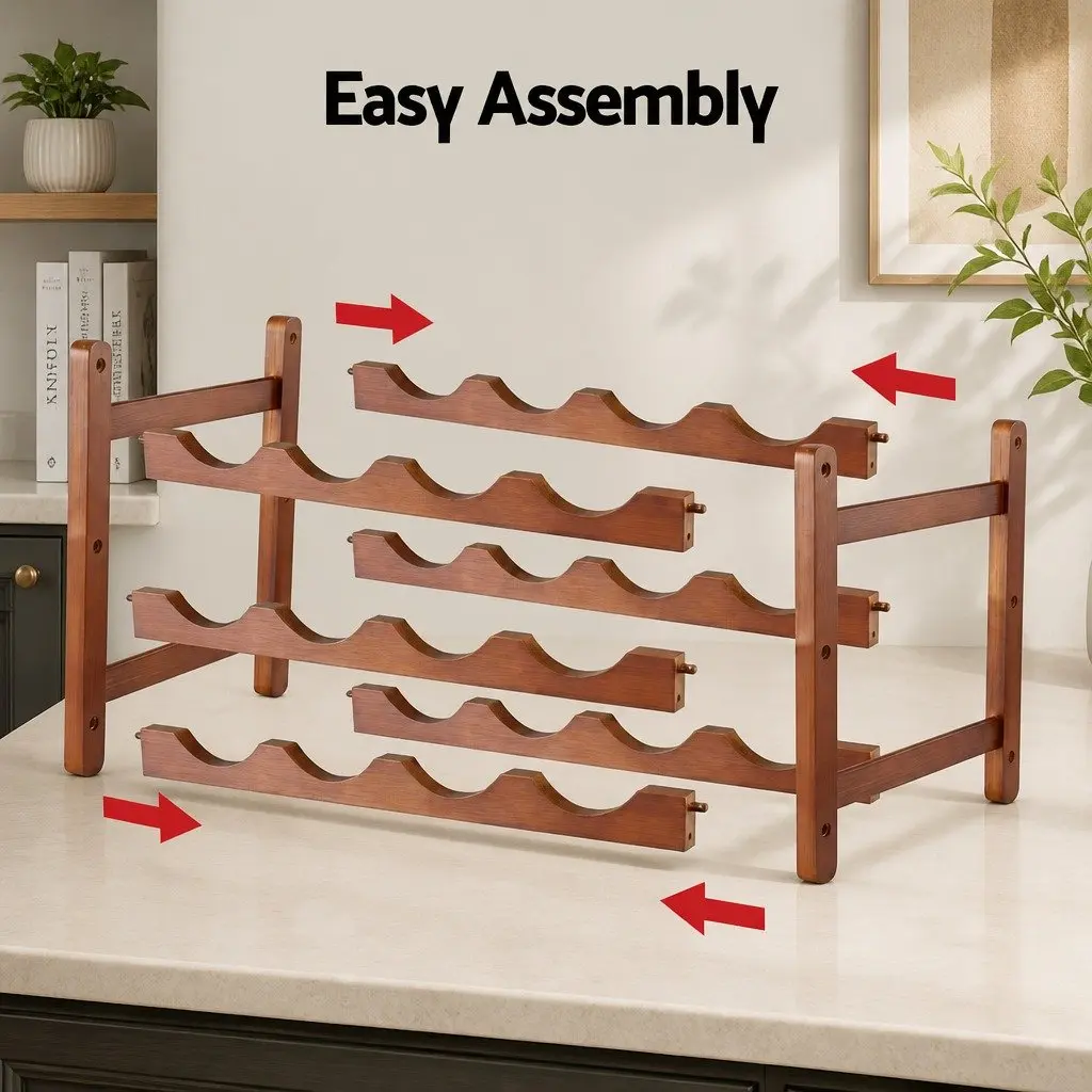 3-Tier Bamboo Wine Rack for Kitchen Dining Home Bar Walnut