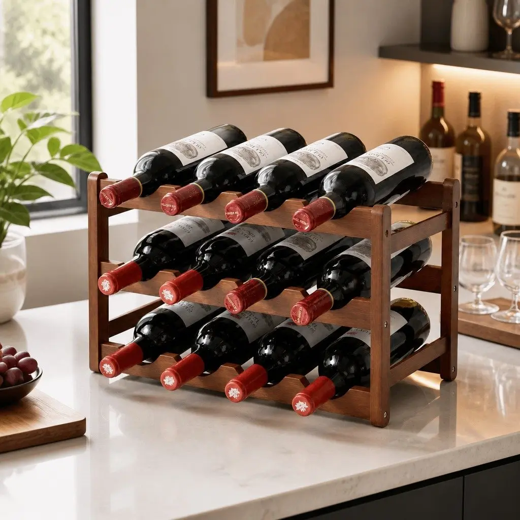 3-Tier Bamboo Wine Rack for Kitchen Dining Home Bar Walnut