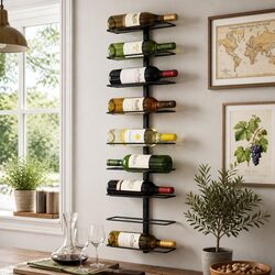 9-Bottle Vertical Wine Rack with Black Metal Construction