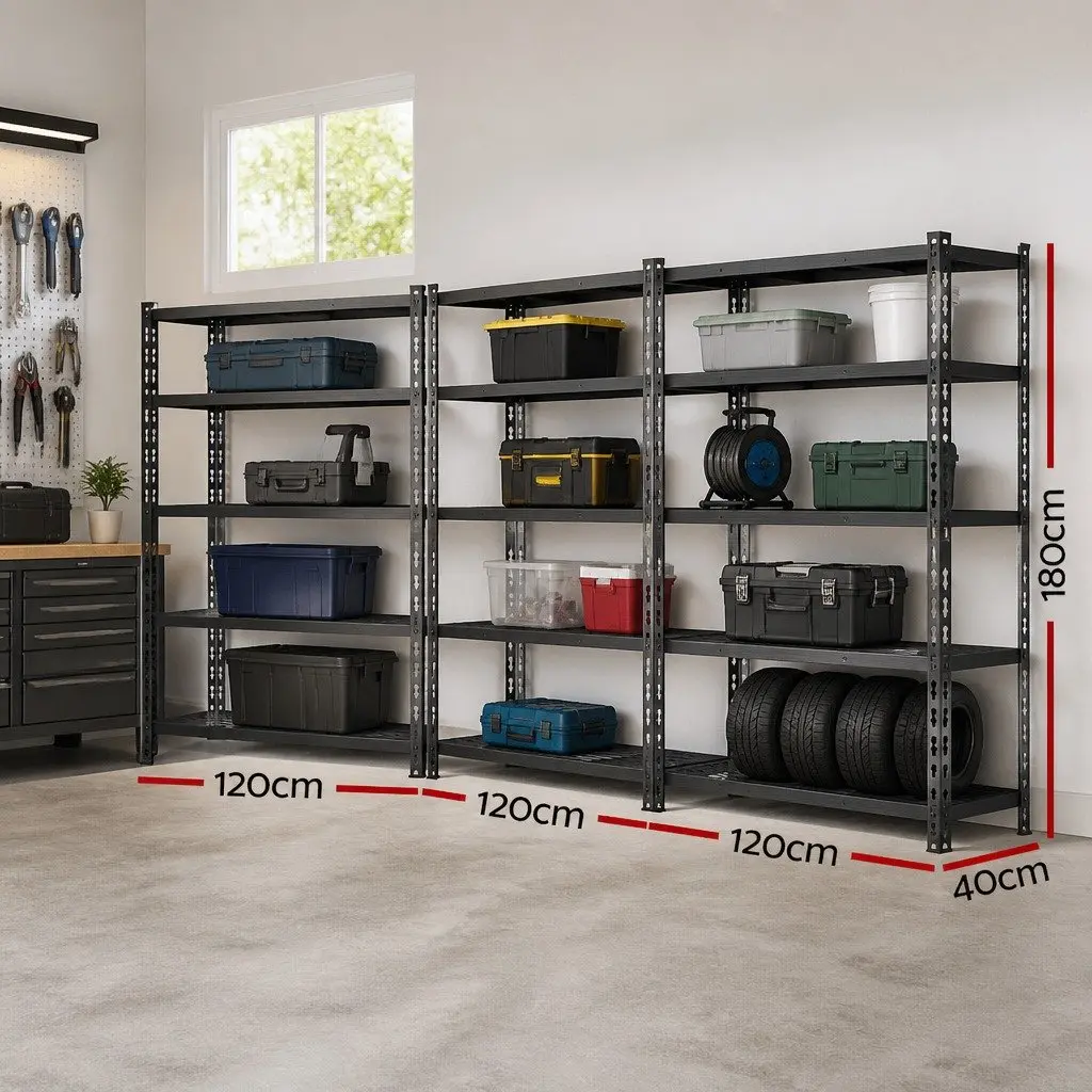 Storage Rack Garage 3 x 1.8M Heavy-Duty 5-Tier Shelving Unit Black