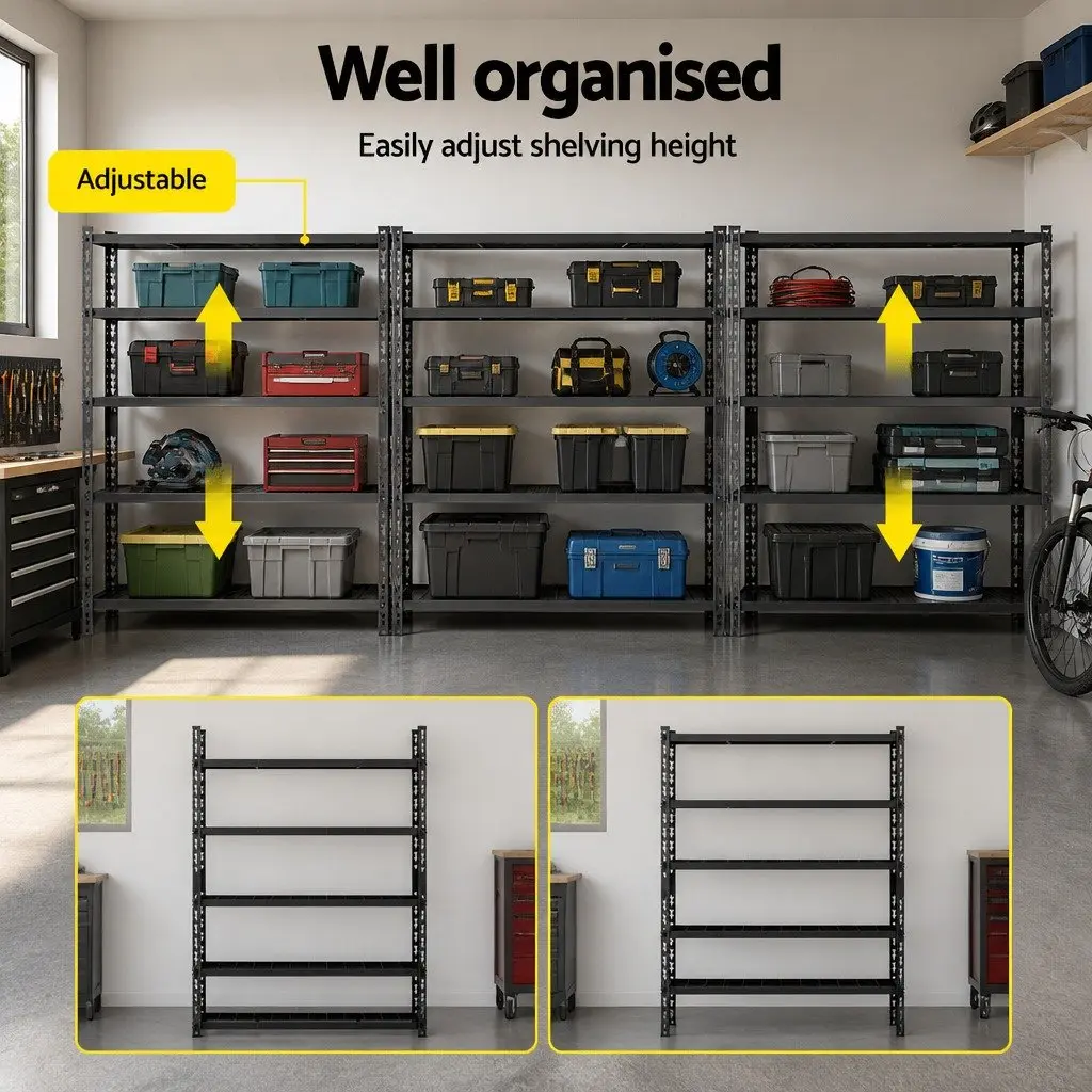 Storage Rack Garage 3 x 1.8M Heavy-Duty 5-Tier Shelving Unit Black