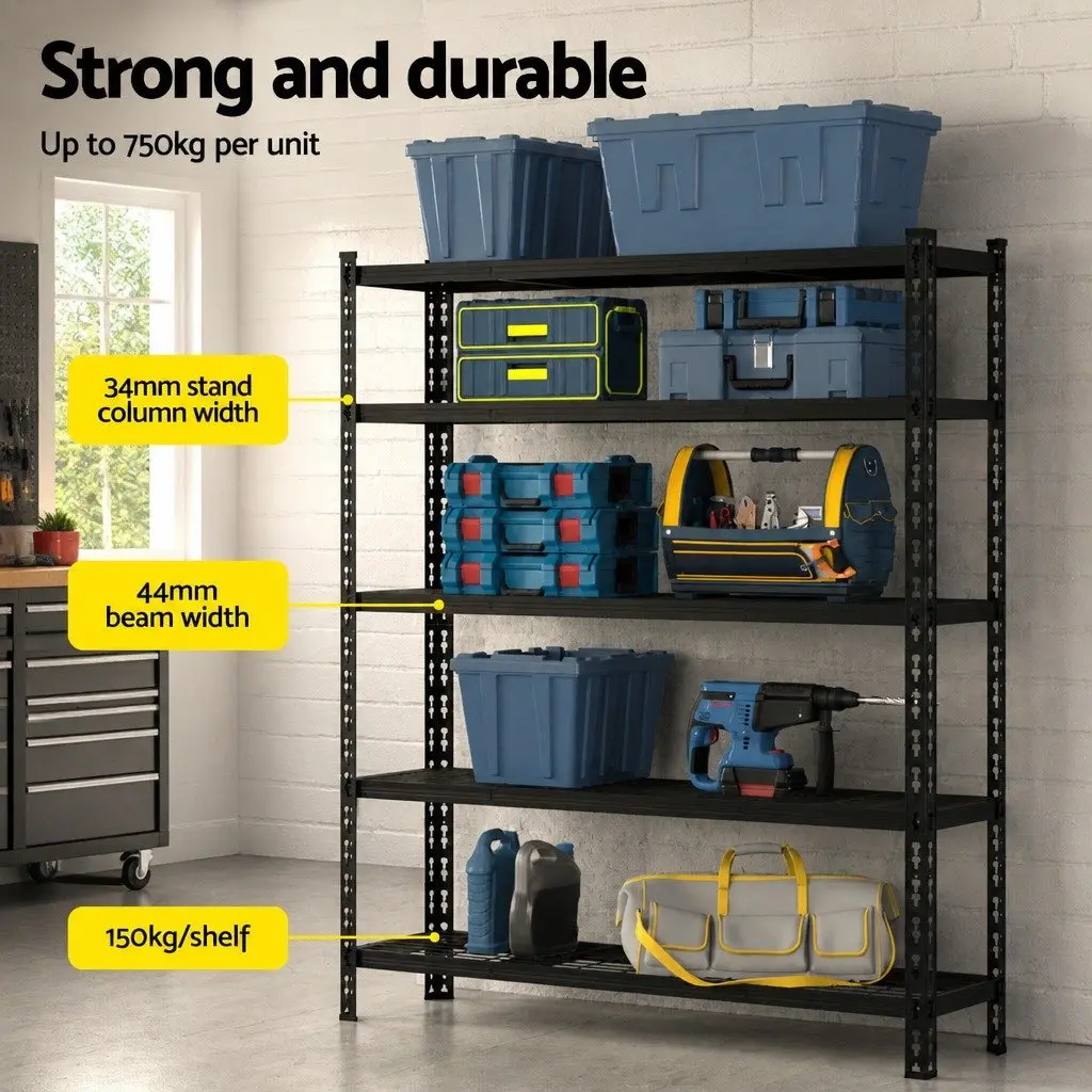 Heavy-Duty Steel Garage Shelving Storage Rack 5-Tier 1.8M Black