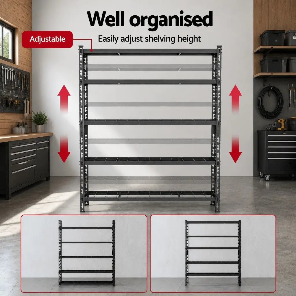 5-Tier Garage Storage Rack Heavy Duty Shelving Unit 1.8M Black