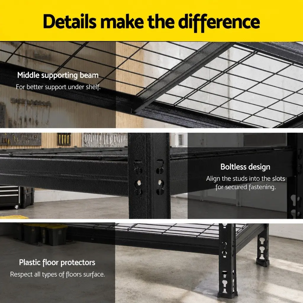 5-Tier Garage Storage Rack Heavy Duty Shelving Unit 1.8M Black