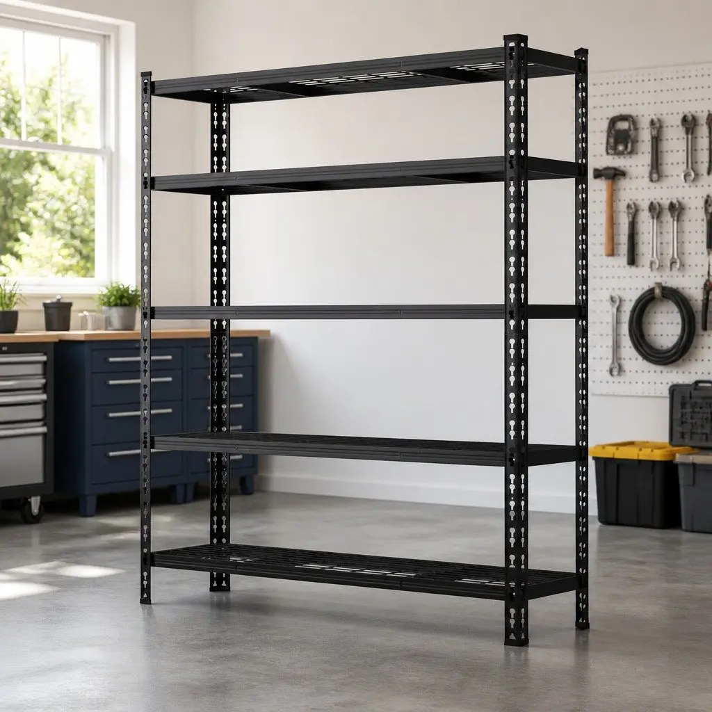 5-Tier Steel Storage Rack 180cm x 120cm x 40cm Garage Shelving Unit Black