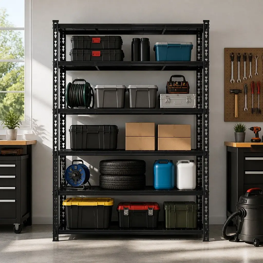 5 Tier Steel Shelving Unit for Garage 180cm x 120cm x 40cm Adjustable Storage Rack Black