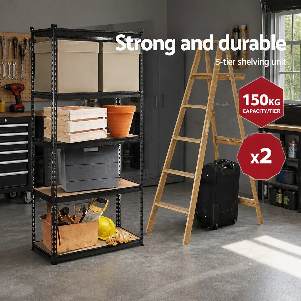Storage Shelf Rack Garage Warehouse 2x1.5M Adjustable Black
