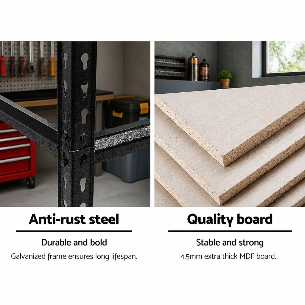 Storage Shelf Rack Garage Warehouse 2x1.5M Adjustable Black