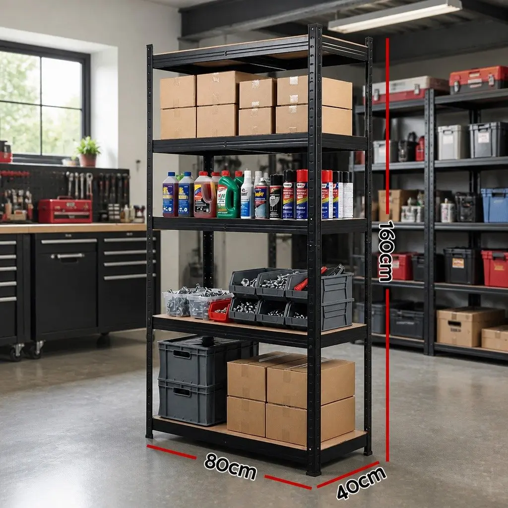 Garage Shelving Unit 5-Tier Storage Rack Heavy Duty for Workshop and Warehouse 80 x 40 x 160cm