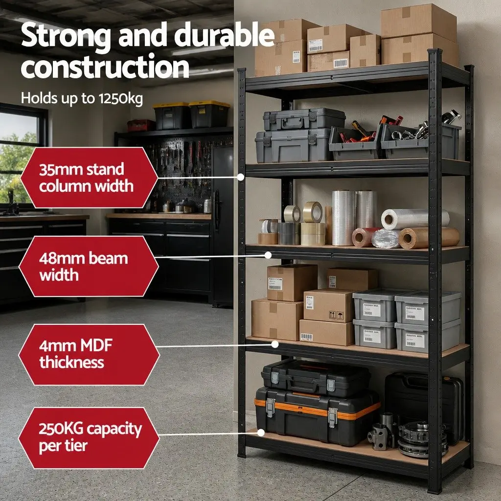 Garage Shelving Unit 5-Tier Storage Rack Heavy Duty for Workshop and Warehouse 80 x 40 x 160cm