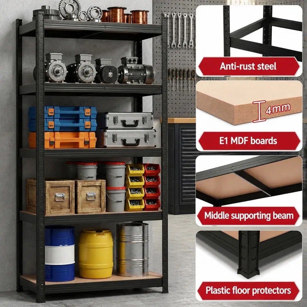 Garage Shelving Unit 5-Tier Storage Rack Heavy Duty for Workshop and Warehouse 80 x 40 x 160cm