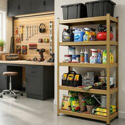 5-Tier Garage Storage Shelving Unit Heavy Duty Workshop Rack Yellow Warehouse