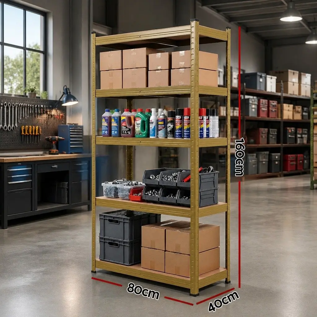 5-Tier Garage Storage Shelving Unit for Workshop Yellow 80 x 40 x 160cm