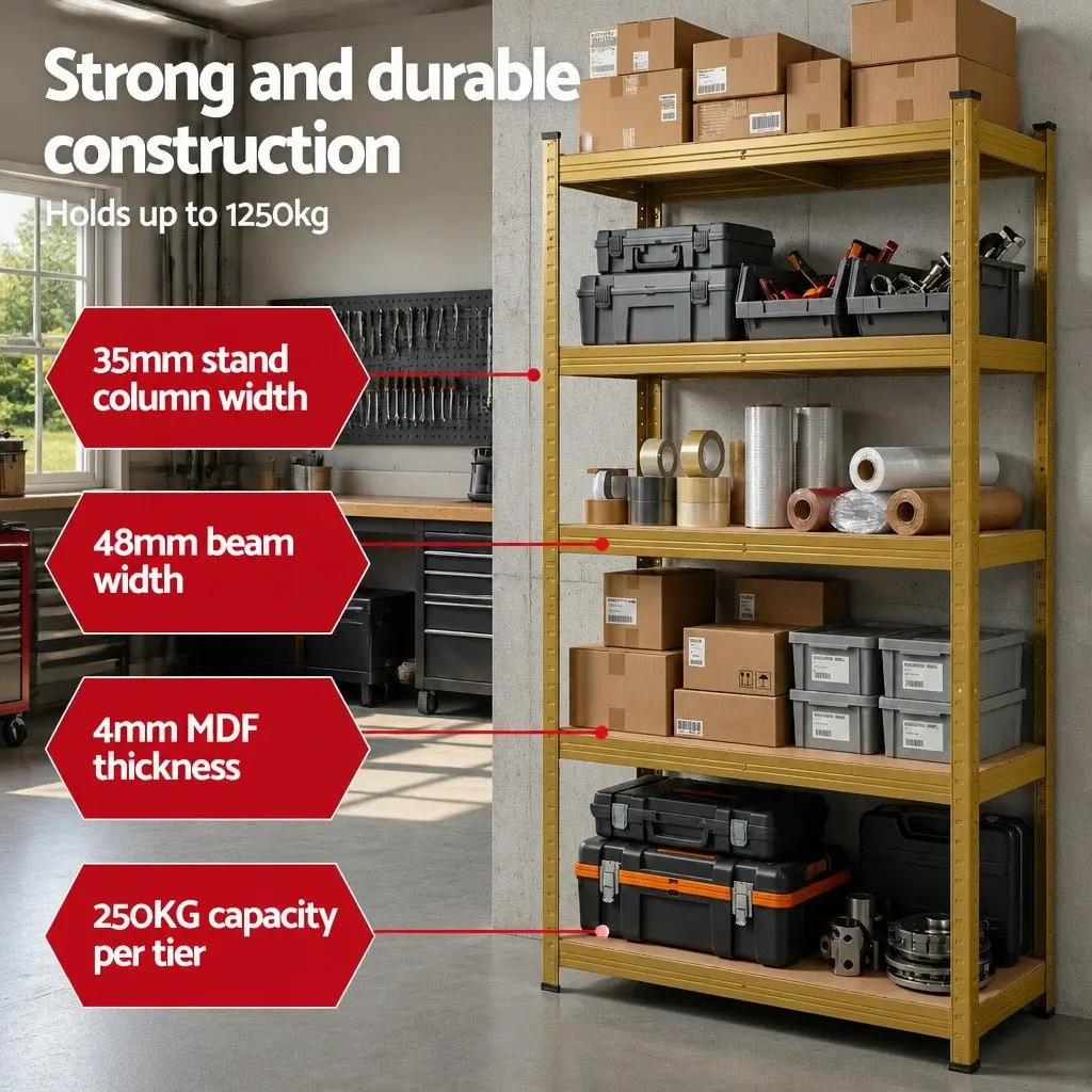 5-Tier Garage Storage Shelving Unit for Workshop Yellow 80 x 40 x 160cm