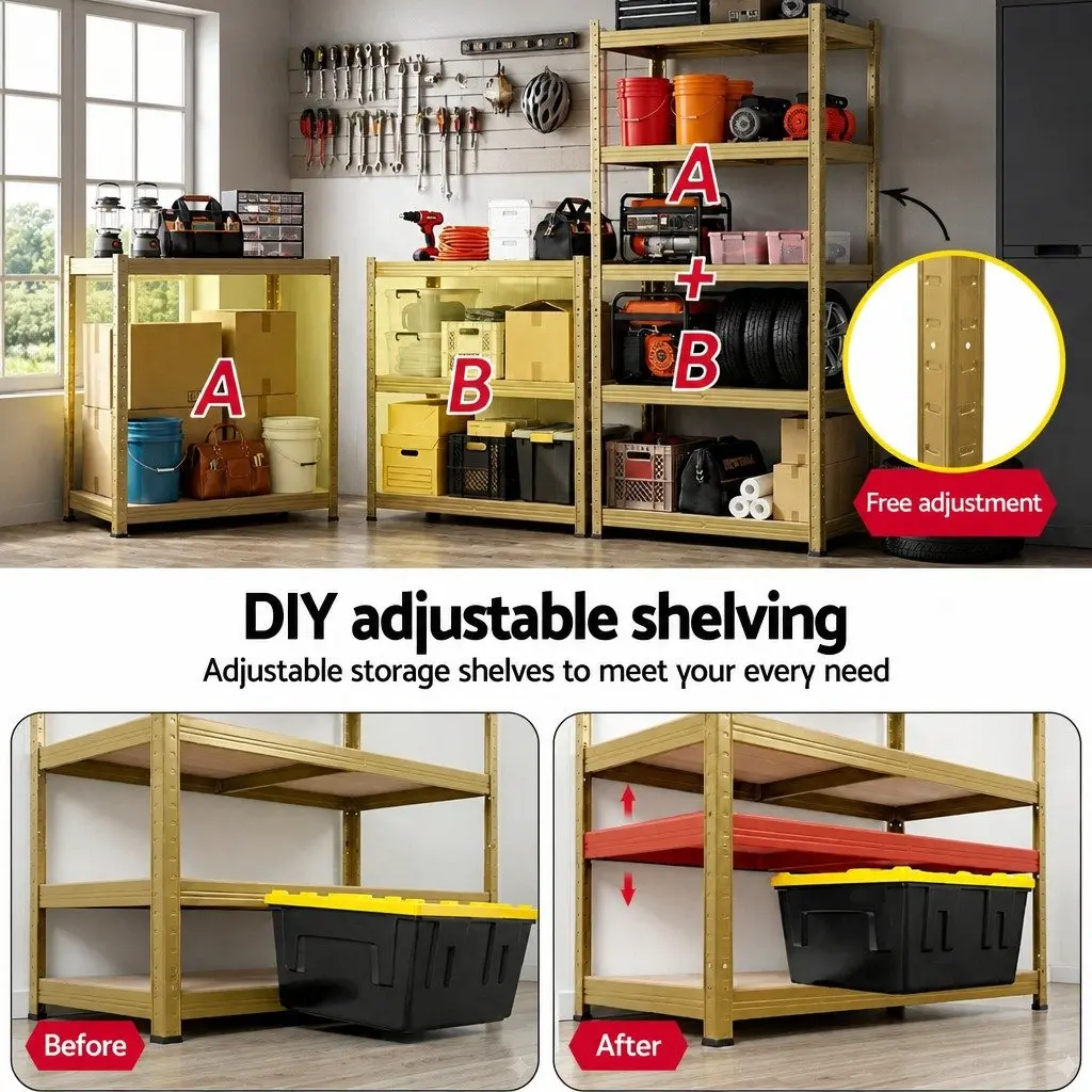 5-Tier Garage Storage Shelving Unit for Workshop Yellow 80 x 40 x 160cm