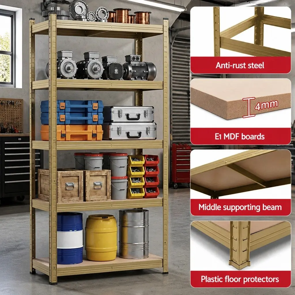 5-Tier Garage Storage Shelving Unit for Workshop Yellow 80 x 40 x 160cm