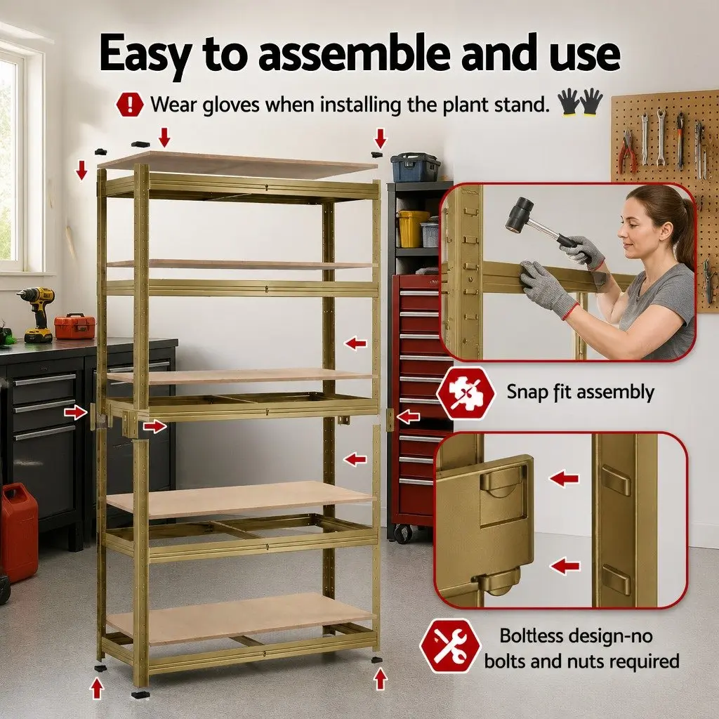 5-Tier Garage Storage Shelving Unit for Workshop Yellow 80 x 40 x 160cm