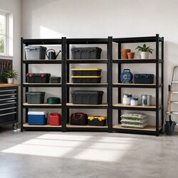 3-Tier Garage Shelving Rack Dimensions 90x40x180cm, Steel Frame