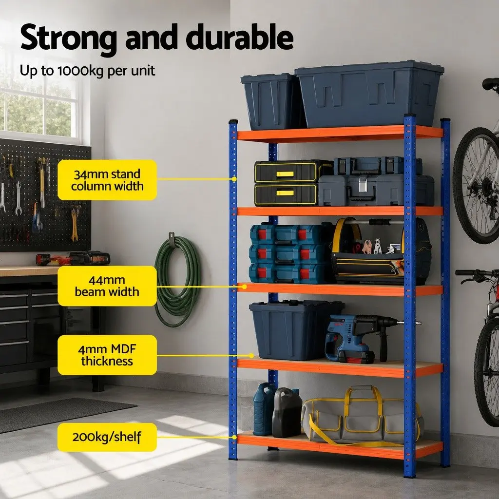 5-Tier Storage Rack for Garage Workshop 90 x 40 x 180cm Heavy Duty Organiser
