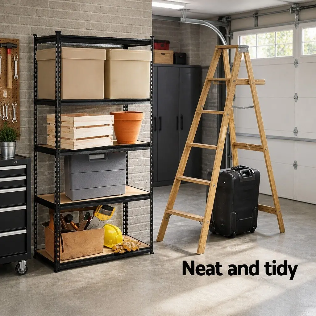 1.8M Garage Storage Shelving Rack Industrial Warehouse Pallet Racking Unit Black
