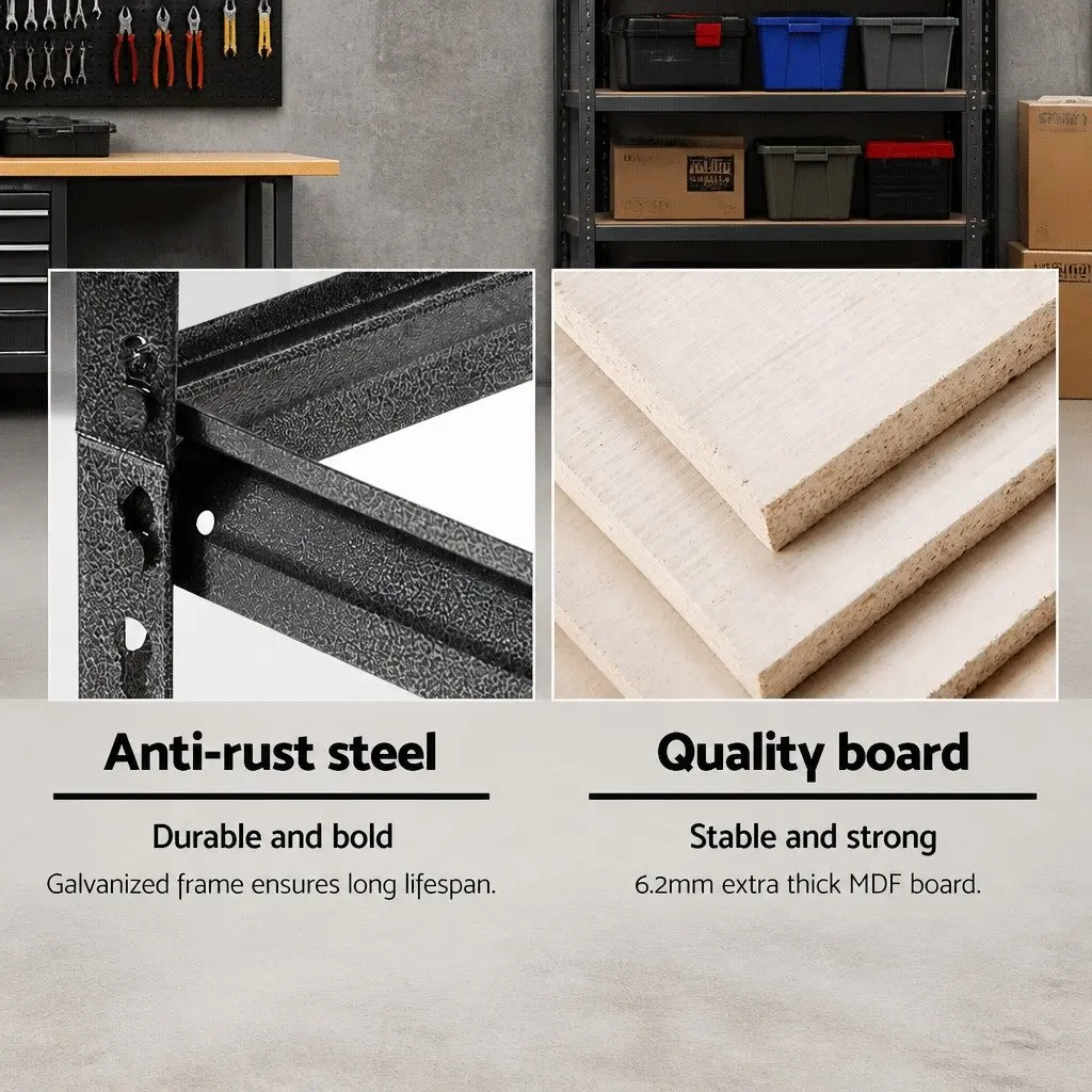Garage Storage Rack 1.8M Adjustable Steel Shelving Unit Charcoal
