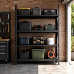 Heavy Duty Garage Storage Rack 2M Shelving Unit Black 4 Tier Workshop Organiser