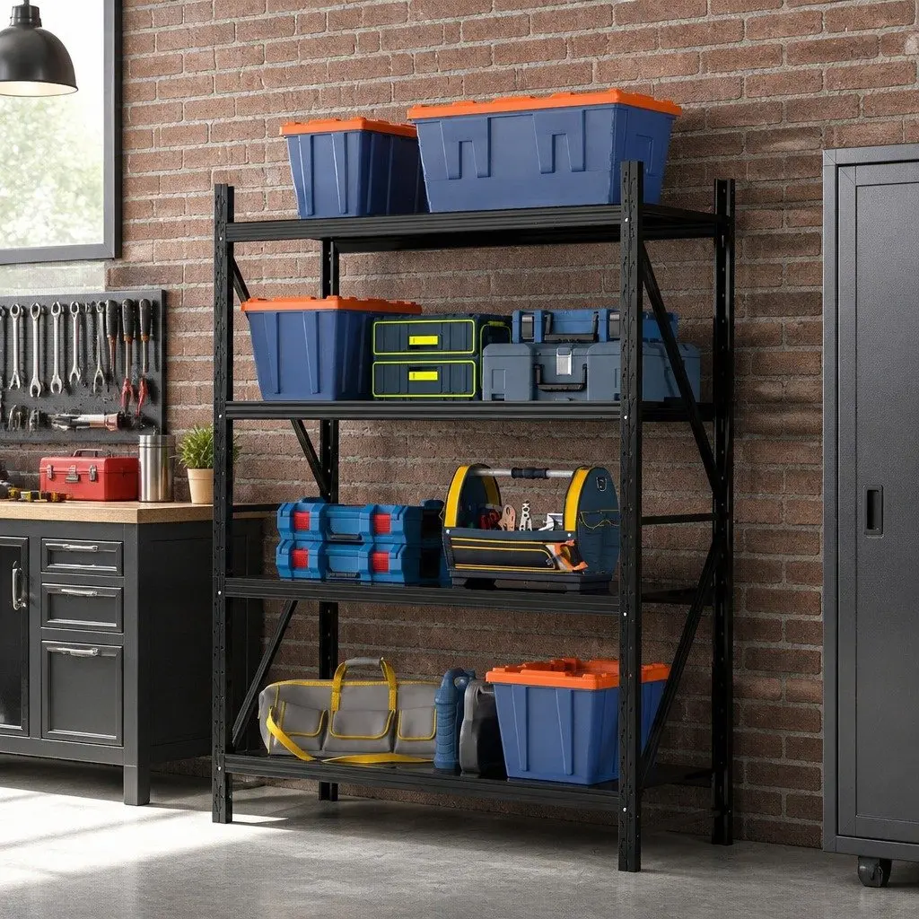 Heavy Duty Garage Storage Rack 2Mx1.5M Steel Shelving Unit Black for Organizing Tools and Equipment