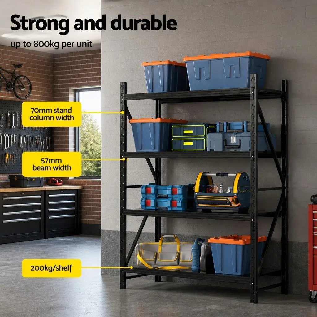 Heavy Duty Garage Storage Rack 2Mx1.5M Steel Shelving Unit Black for Organizing Tools and Equipment