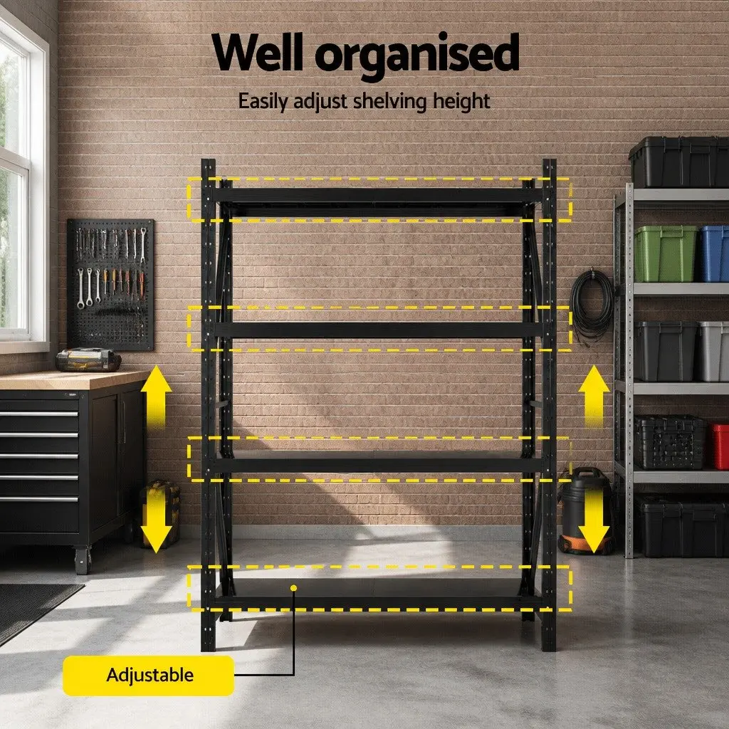 Heavy Duty Garage Storage Rack 2Mx1.5M Steel Shelving Unit Black for Organizing Tools and Equipment
