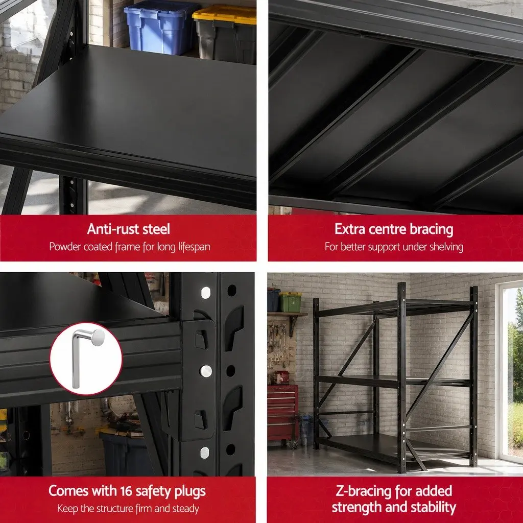Heavy Duty Garage Storage Rack 2Mx1.5M Steel Shelving Unit Black for Organizing Tools and Equipment