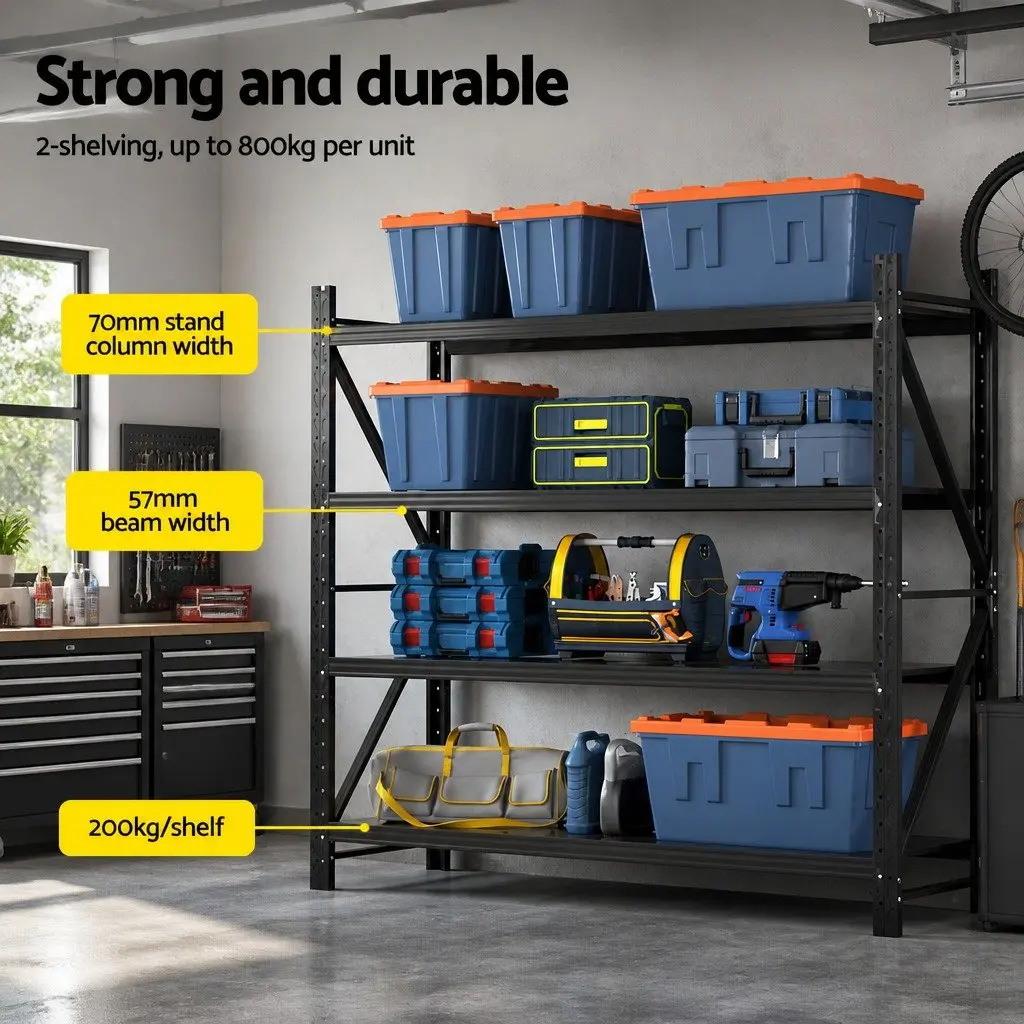 Garage Storage Rack 4M Industrial Shelving Unit Heavy Duty Steel Black