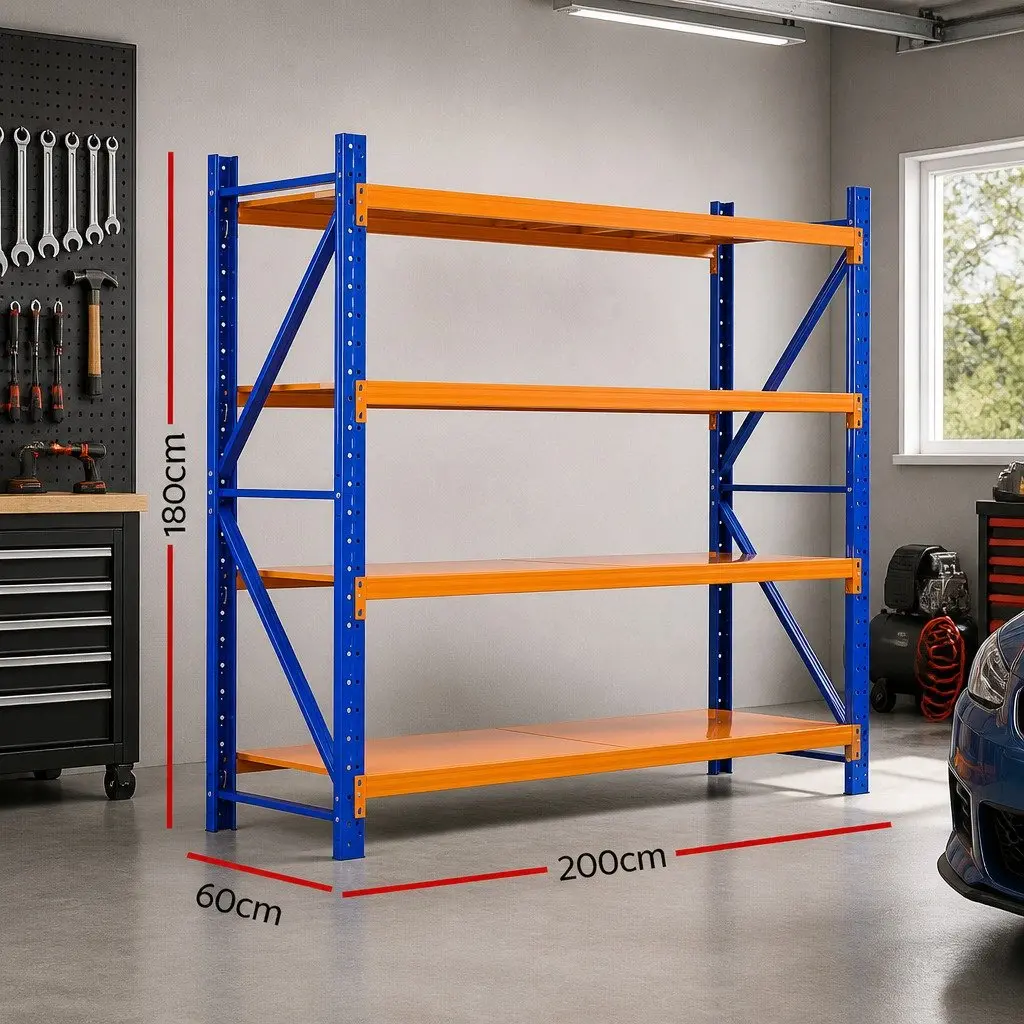 Warehouse Shelving Unit 2M x 1.8M Garage Storage Rack 4 Tier Adjustable Shelves