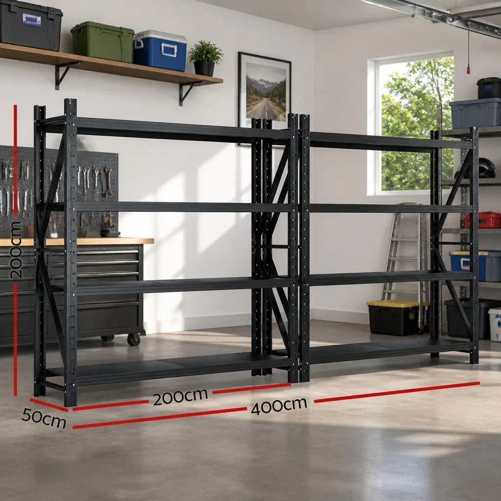 Storage Rack for Garage 4M x 2M Adjustable Black Shelving Unit