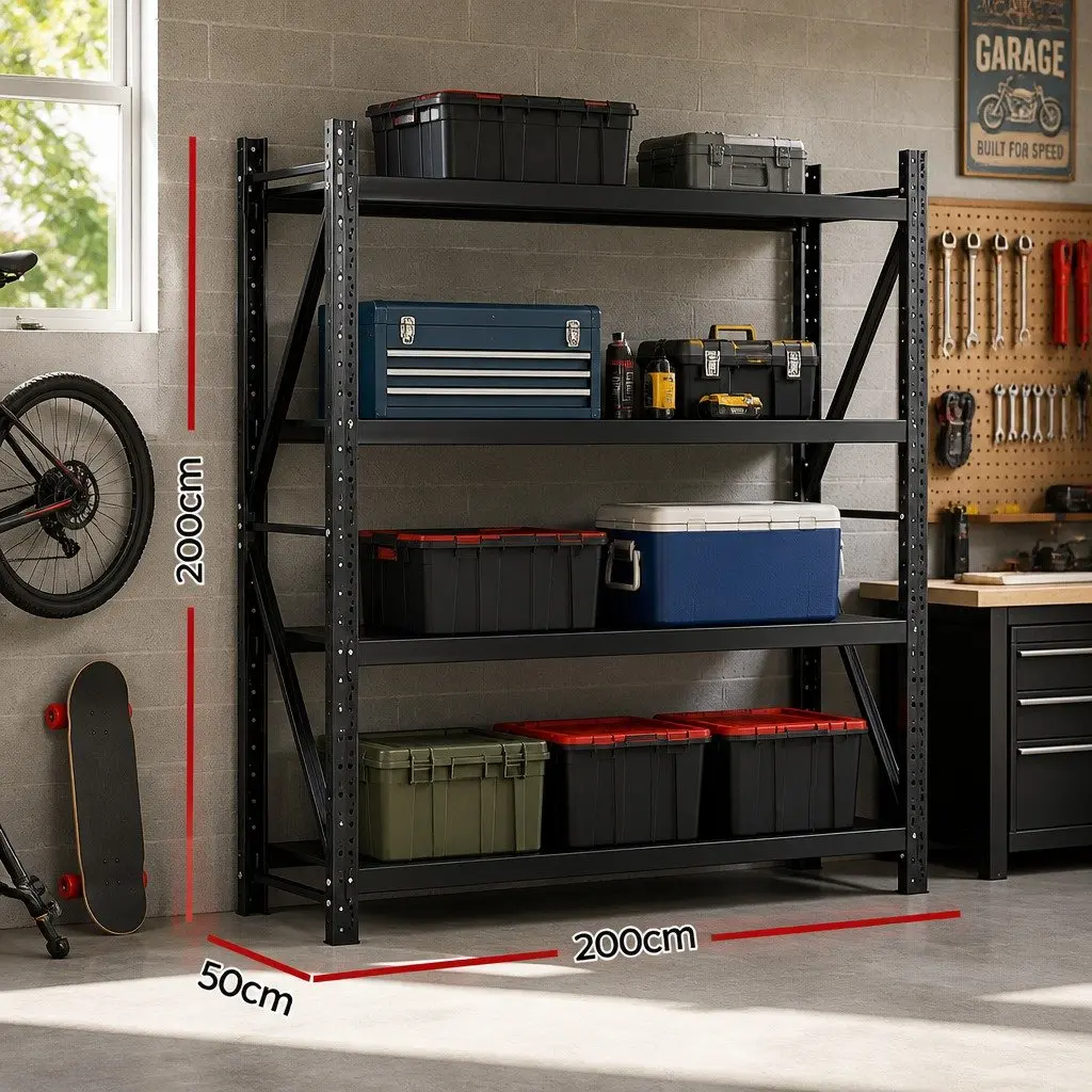 Warehouse Shelving Unit 2Mx2M Garage Storage Rack 4 Tier Adjustable Shelves