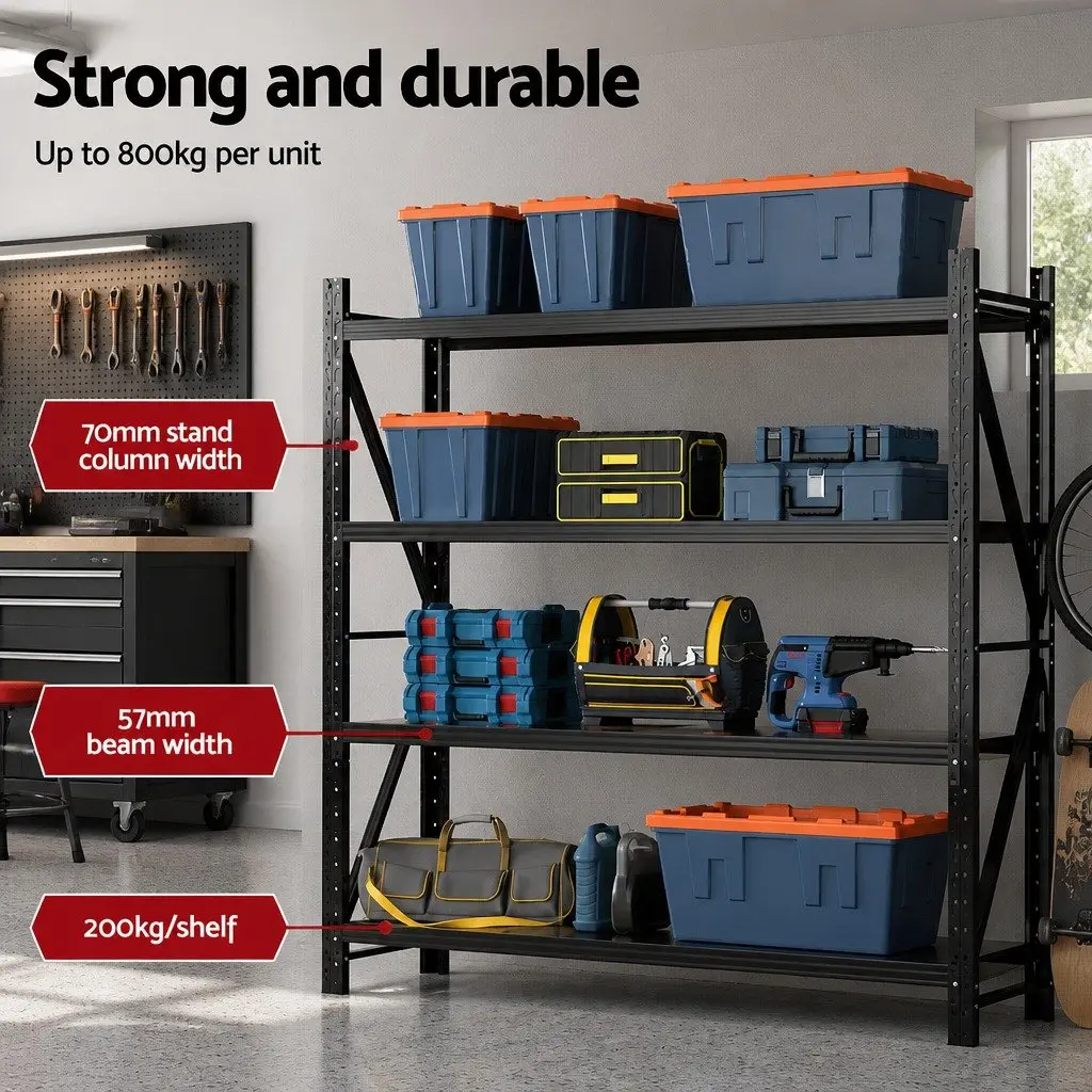 Warehouse Shelving Unit 2Mx2M Garage Storage Rack 4 Tier Adjustable Shelves