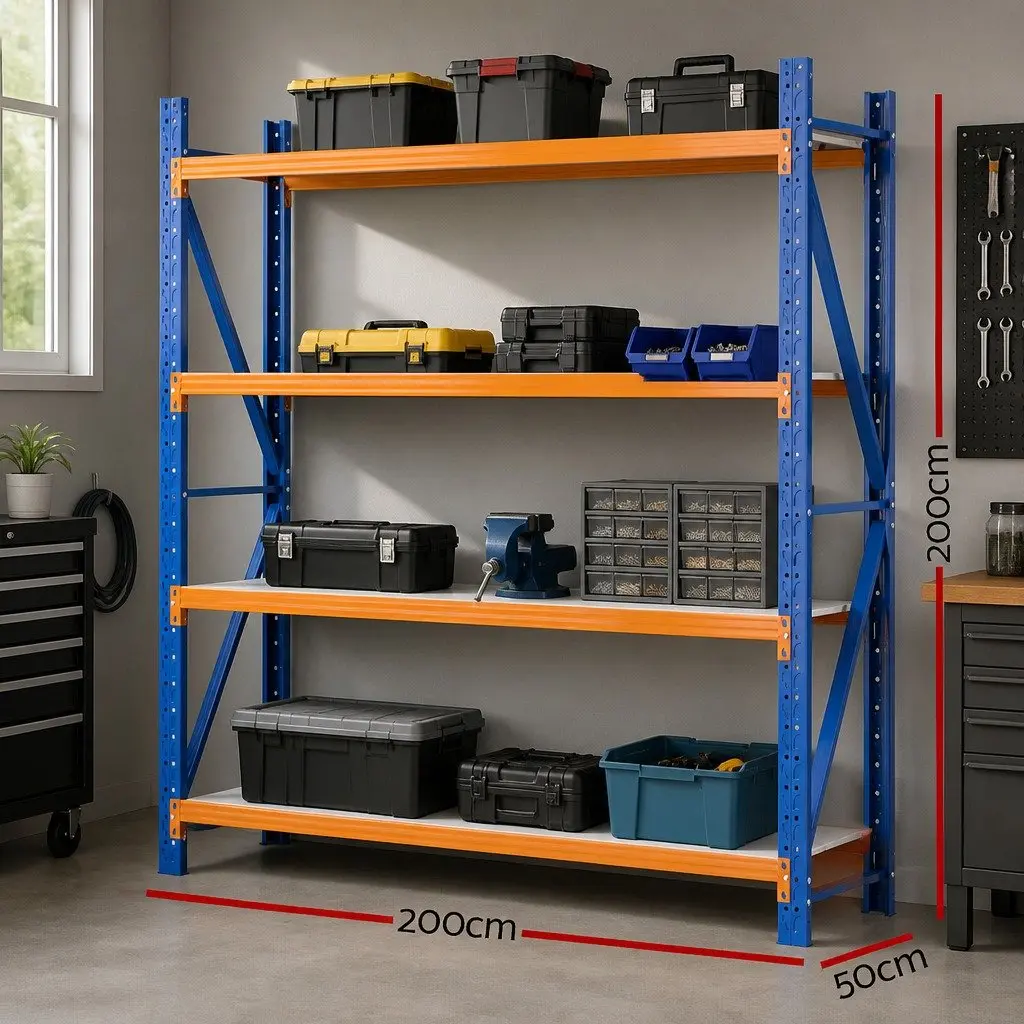 Shelving Unit Garage Storage Rack 2M x 2M Heavy Duty Steel Multi-Tier Blue