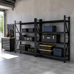 4M x 2.4M Garage Storage Rack - Black Steel, 200kg Capacity