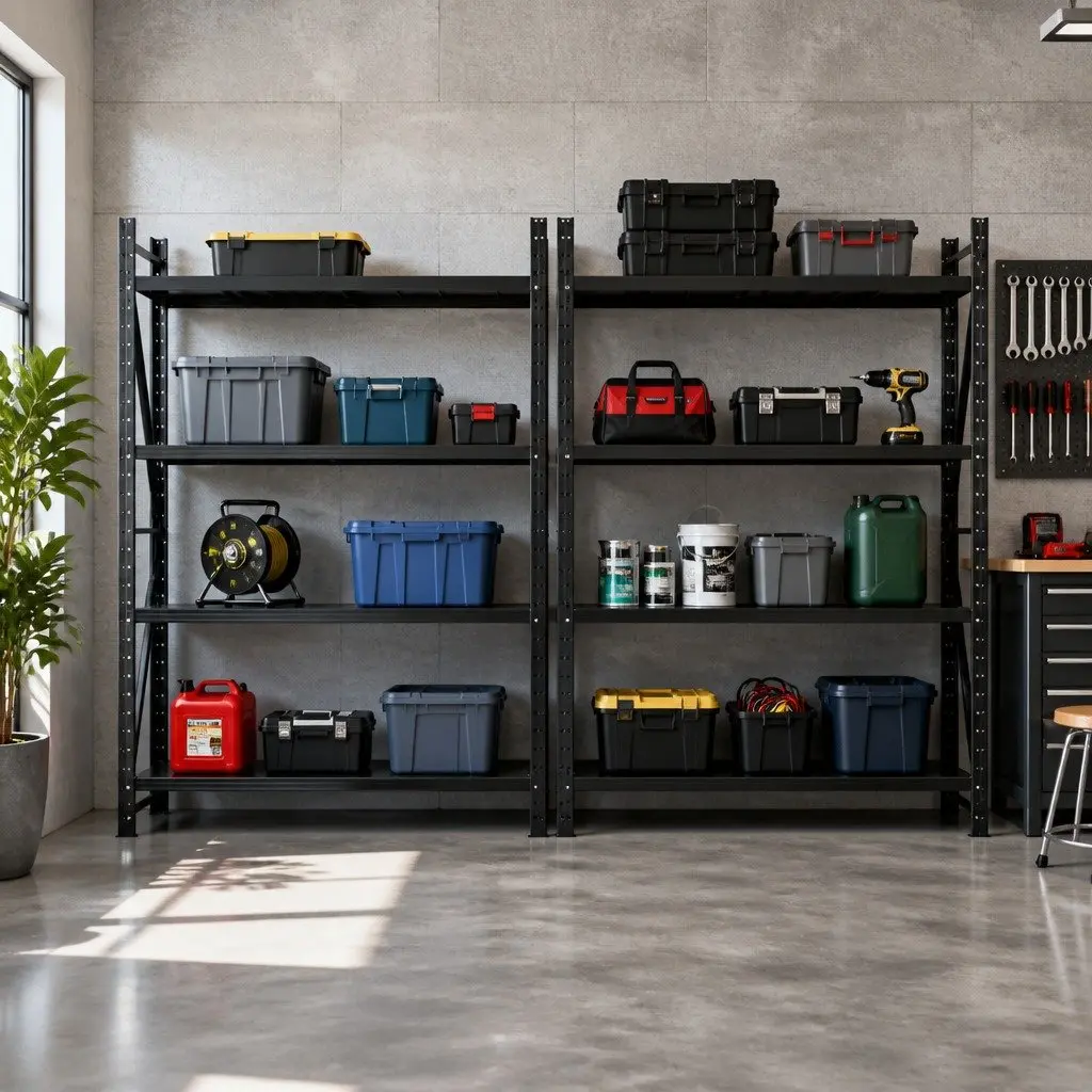 Garage Shelving Unit for Tools Storage 4M x 2.4M Heavy Duty Black Steel Rack