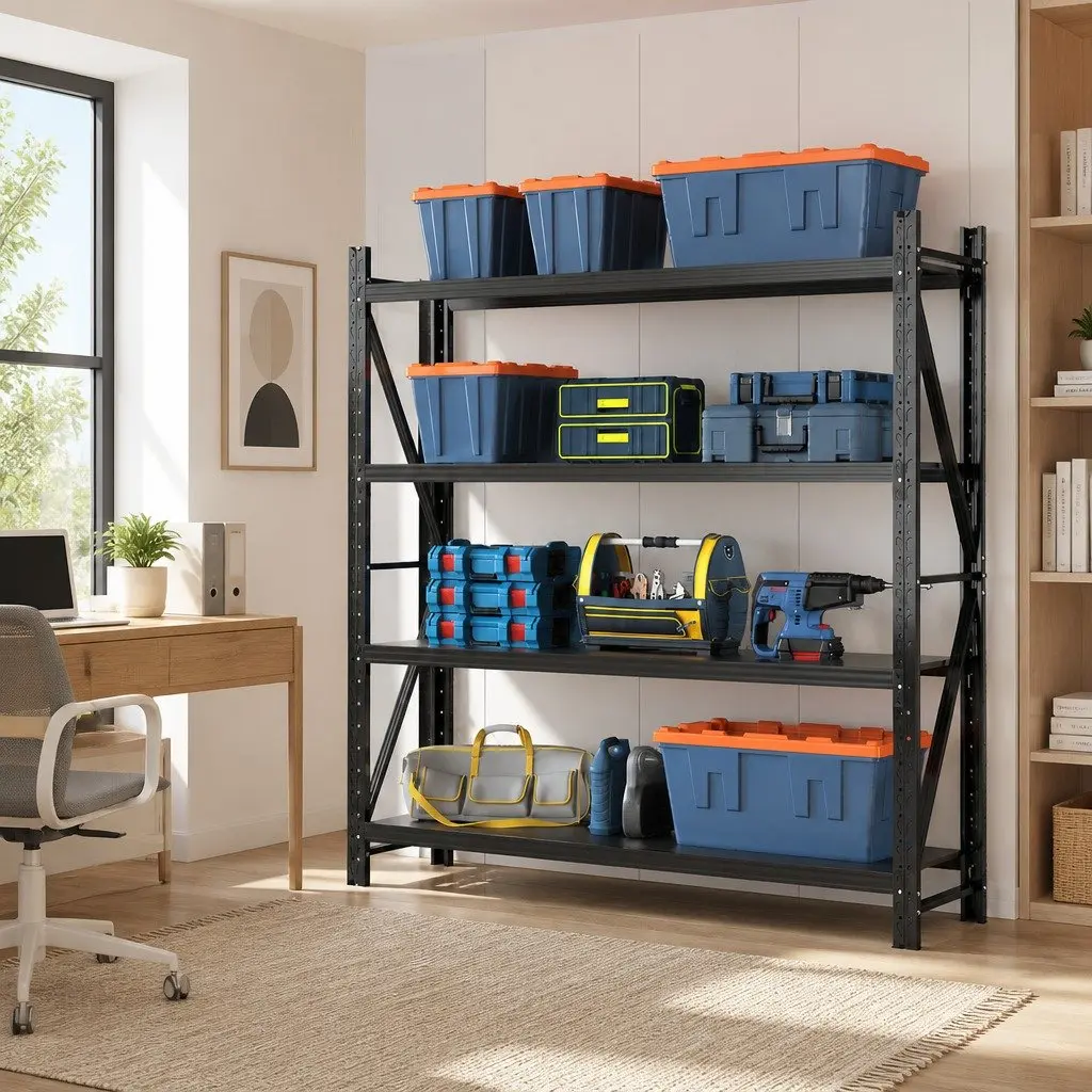 Heavy Duty Steel Shelving Unit for Garage Storage 4 Tier Black