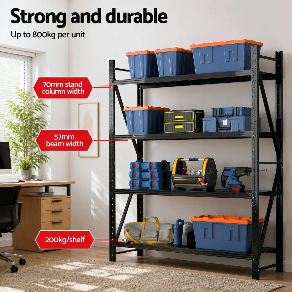 Heavy Duty Steel Shelving Unit for Garage Storage 4 Tier Black