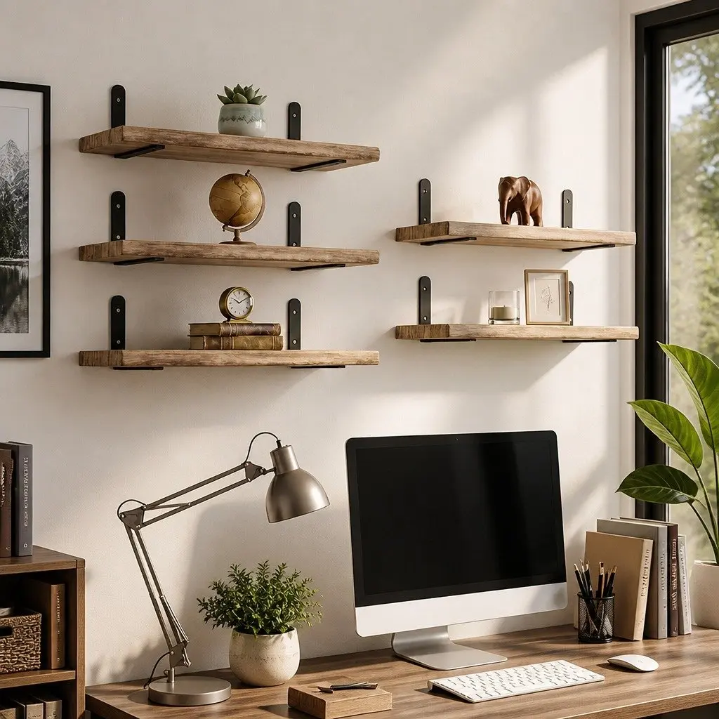 Floating Wall Shelves 5Pcs Wood Wall Mounted Storage Display Rack Bedroom