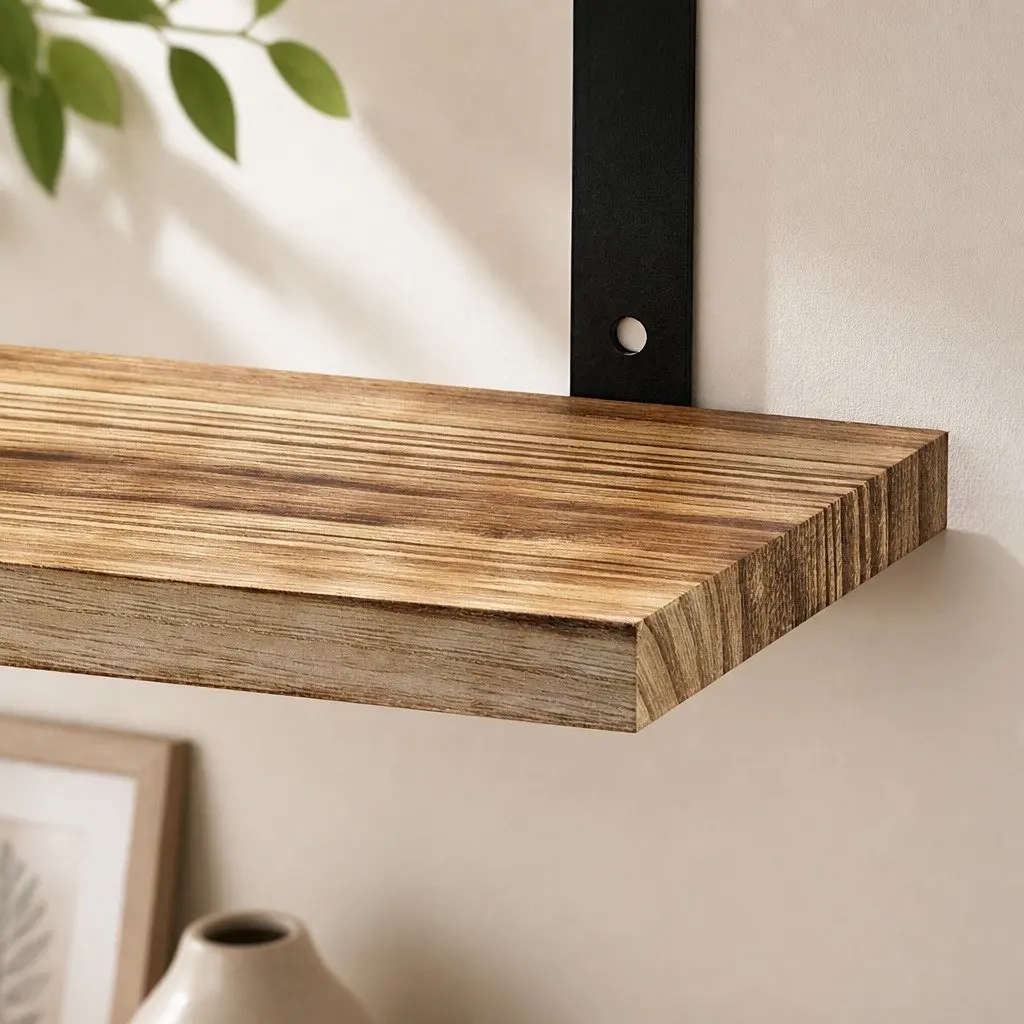 Floating Wall Shelves Set for Living Room 3 Piece with Integrated Storage Basket