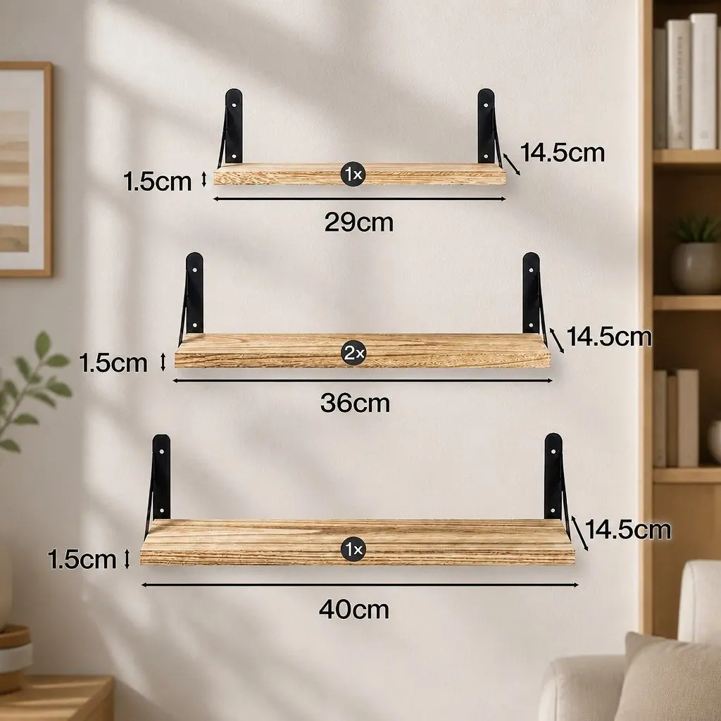 Floating Wall Shelves 4Pcs Rustic Wood Storage Display Rack Bookshelf Set