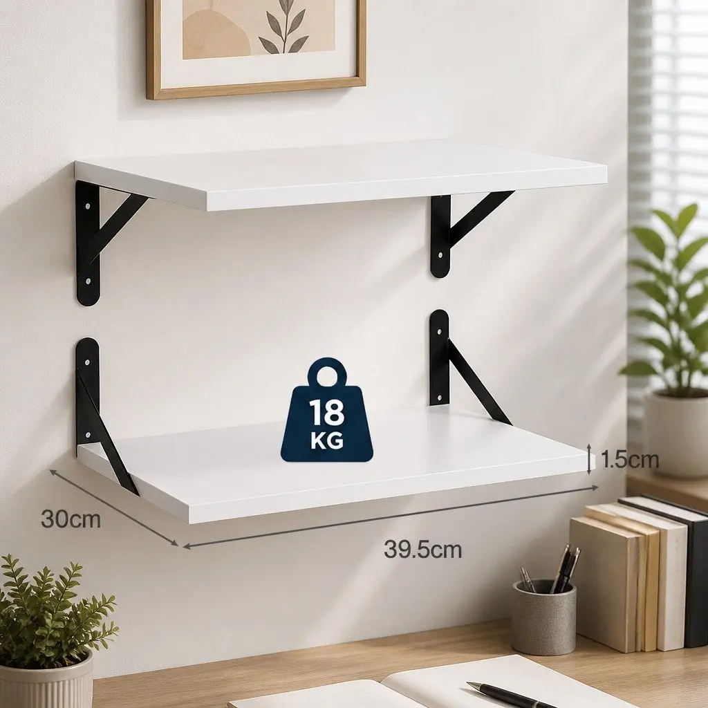 Floating Wall Shelves Deep Mounted Display Storage Bedroom Living Room 2 Pieces