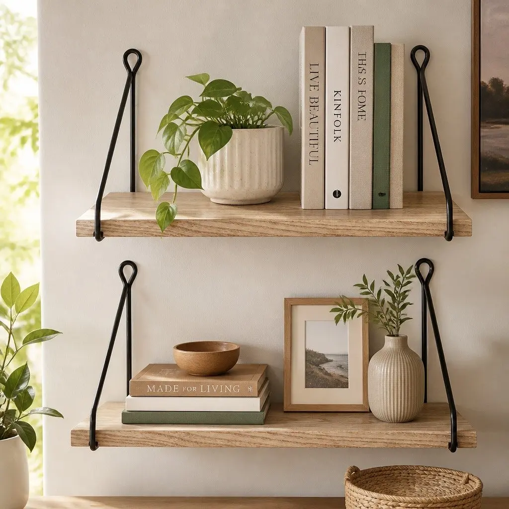 Floating Wall Mounted Shelves Rustic 2Pcs Storage Display Bedroom Living Room