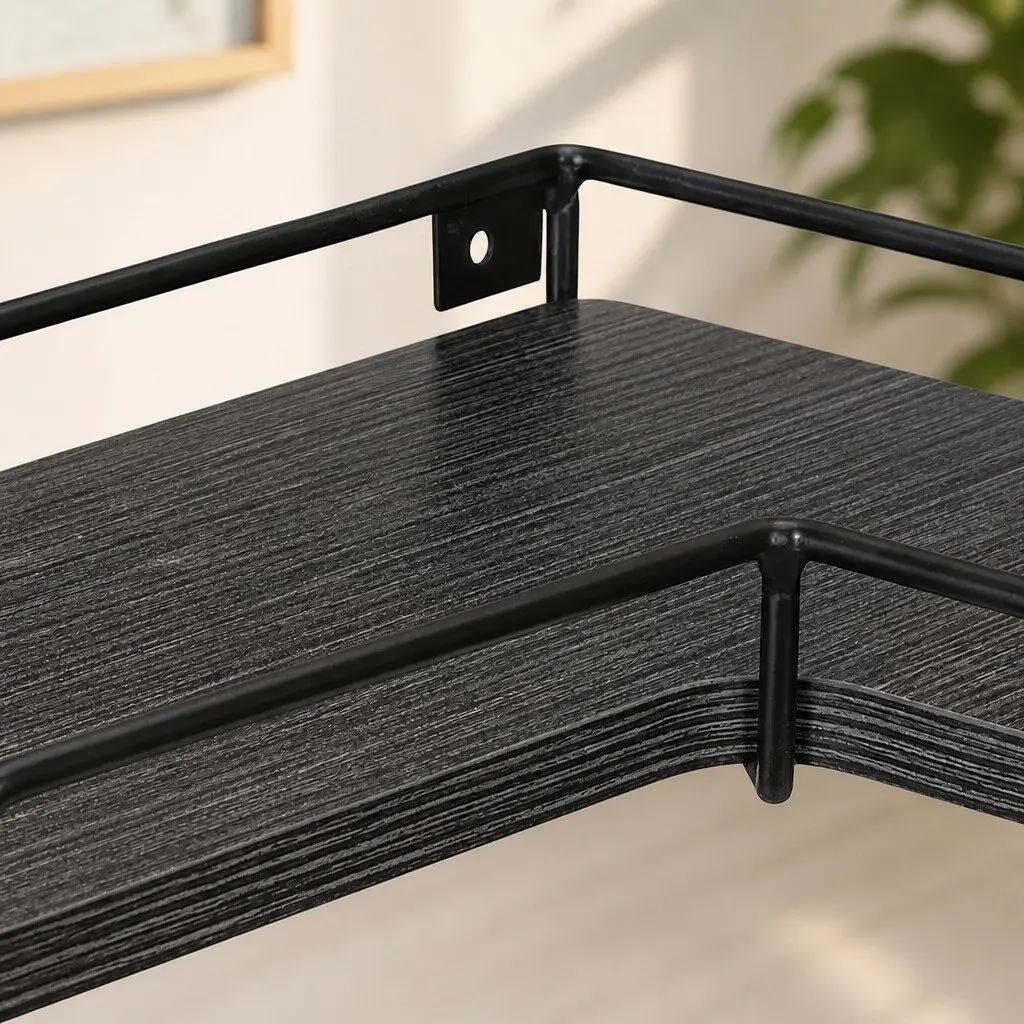 Floating Corner Wall Shelves for Bedroom Kitchen 2 Piece 40cm x 29cm x 4cm Black