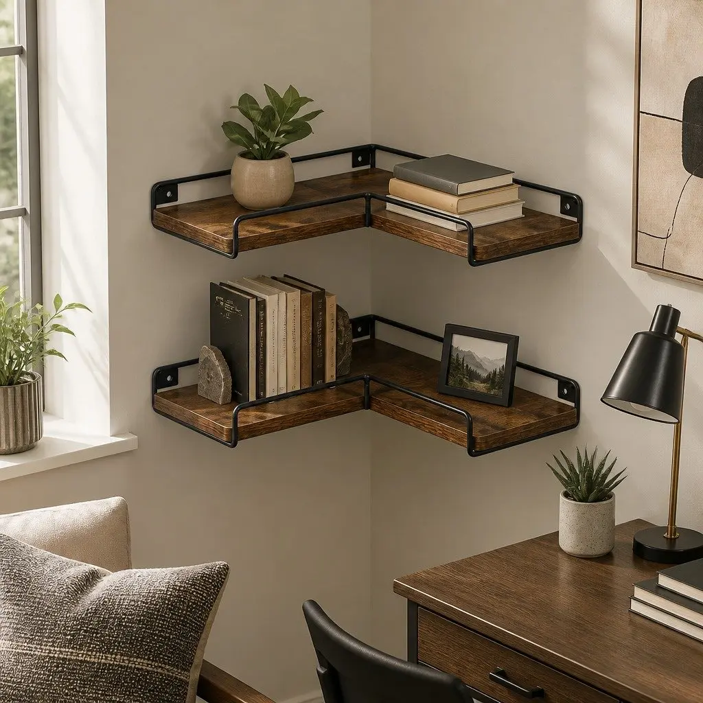 Floating Corner Wall Shelf 2Pcs Storage Display Rack L-Shape Bedroom Living Room